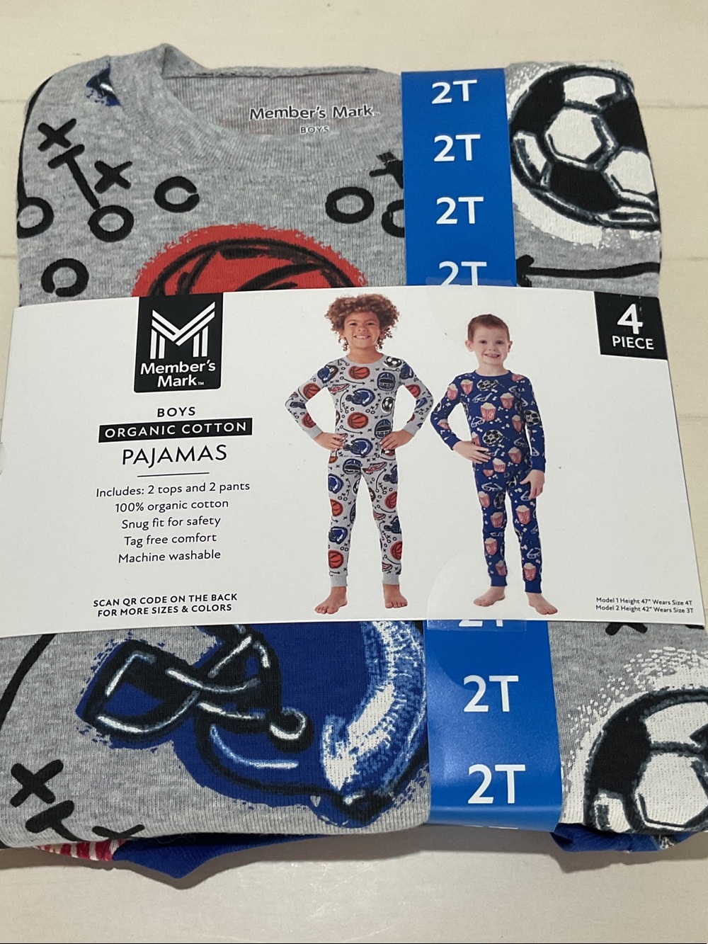 Member's Mark Boys' Gray and Blue Soccer Organic Cotton Pajama Set - 2T
